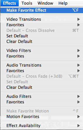 Select Make Favorite Effect from the Effects Menu