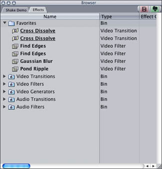 Effects Tab in FCP's Browser Window