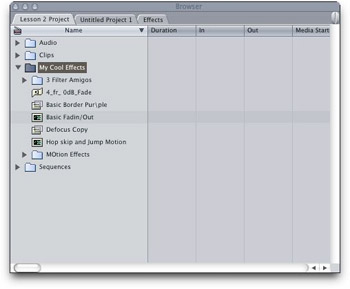 Effects Bin for Preserving motion effects, transitions, and filters.