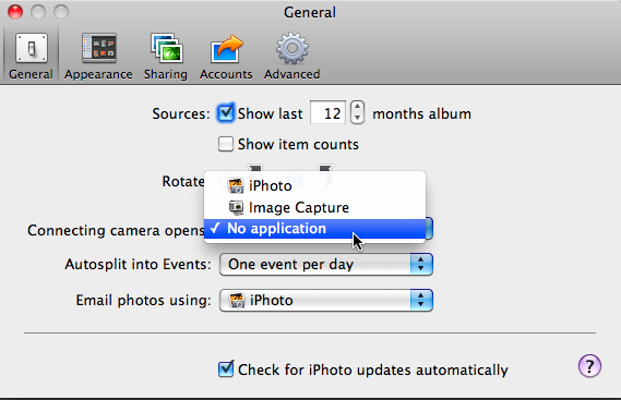 Adjust setting in iPhoto